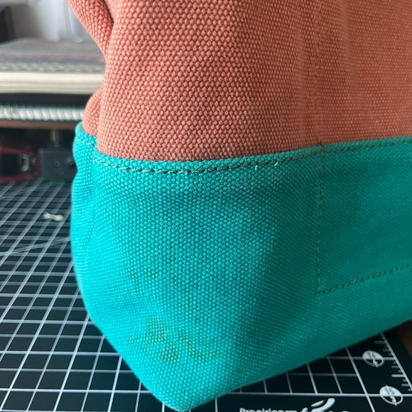 Cole Haan Canvas Tote Bag Teal Orange Open Top - Picture 5 of 5